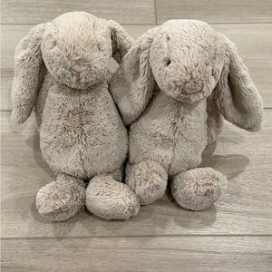 TWO Pre-owned Jellycat 12" Medium Bashful Beige Bunny Stuffed Plush Rabbit Toy